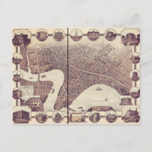 Winnipeg Manitoba Canada Birds Öga View Karta 1884 Vykort