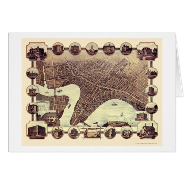 Winnipeg MB, Kanada panorama- karta - 1884 Hälsningskort (Framsidan Horizontal)