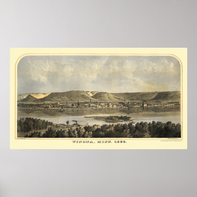 Winona County, MN Panoramic Karta - 1867 Poster (Framsidan)