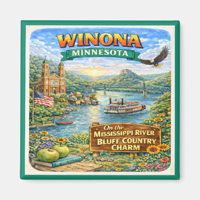 Winona, MN Minnesota Souvenir Magnet (Framsidan)