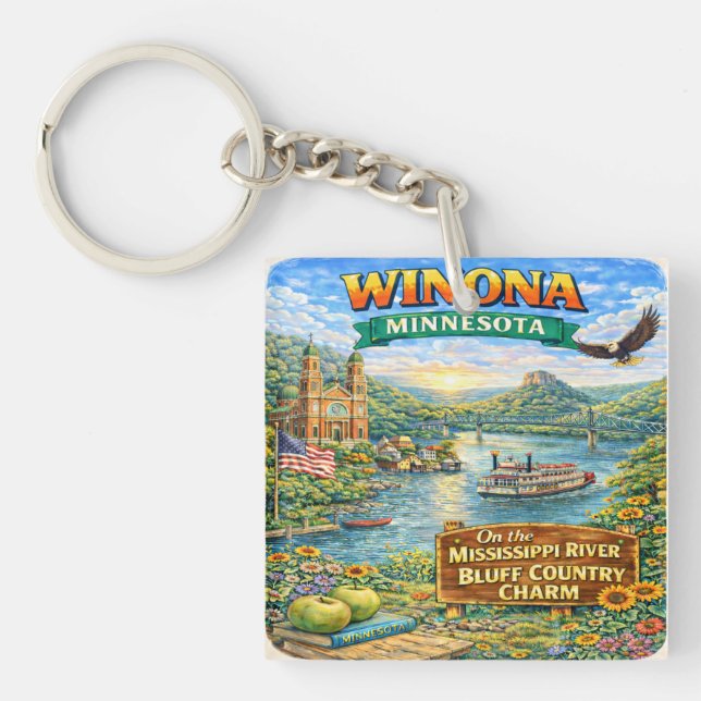 Winona, MN Minnesota Souvenir Nyckelring (Framsidan)