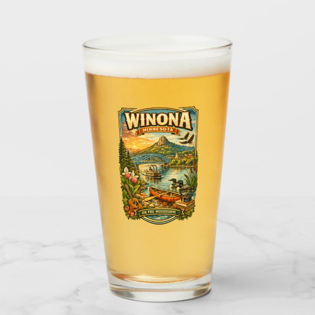Winona, MN Minnesota Unikt souvenirglas Glaskopp (Framsida fylld)