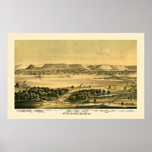 Winona, MN Panoramic Karta - 1867 Poster (Framsidan)