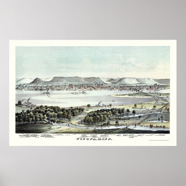 Winona, MN Panoramic Karta - 1874 Poster (Framsidan)