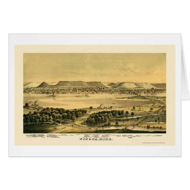 Winona panorama- karta för MN - 1867 Hälsningskort (Framsidan Horizontal)