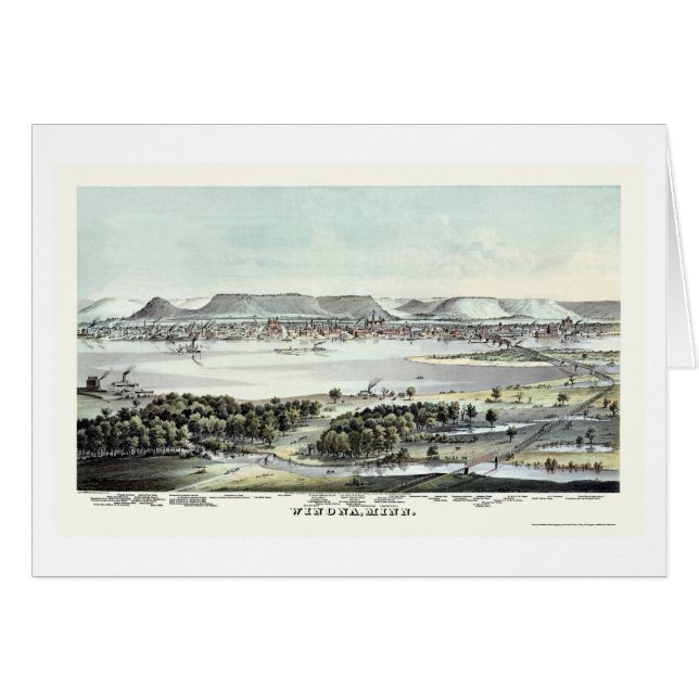 Winona panorama- karta för MN - 1874 Hälsningskort (Framsidan Horizontal)