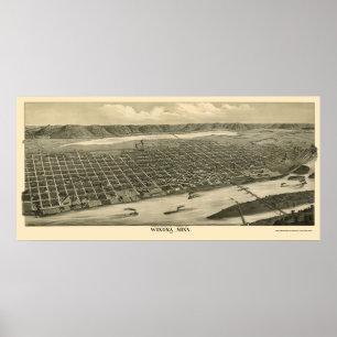 Winona panorama- karta för MN - 1889 Poster