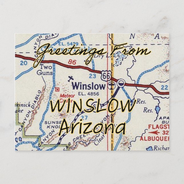 Winslow AZ Vintage Karta Vykort (Framsida)