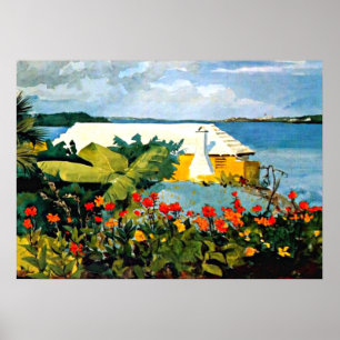 Winslow Homer art: blomsterträdgård och Bungalow Poster