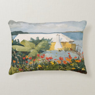 Winslow Homer Blomsterträdgård och Bungalow Berm Prydnadskudde