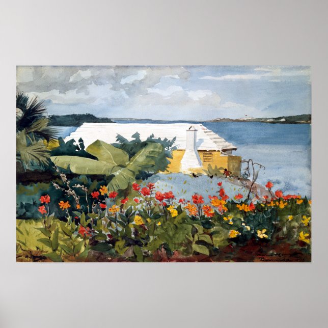Winslow Homer Blomsterträdgård och Bungalow, Bermu Poster (Framsidan)