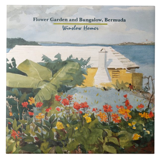 Winslow Homer Blomsterträdgård och Bungalow Bermud Kakelplatta (Framsidan)