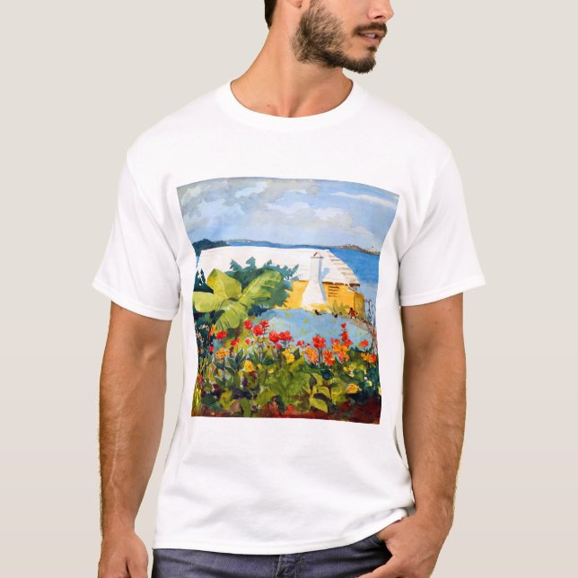 Winslow Homer Blomsterträdgård och Bungalow T Shirt (Framsida)