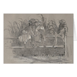 Winslow Homer - Children Sitta på ett staket Hälsningskort