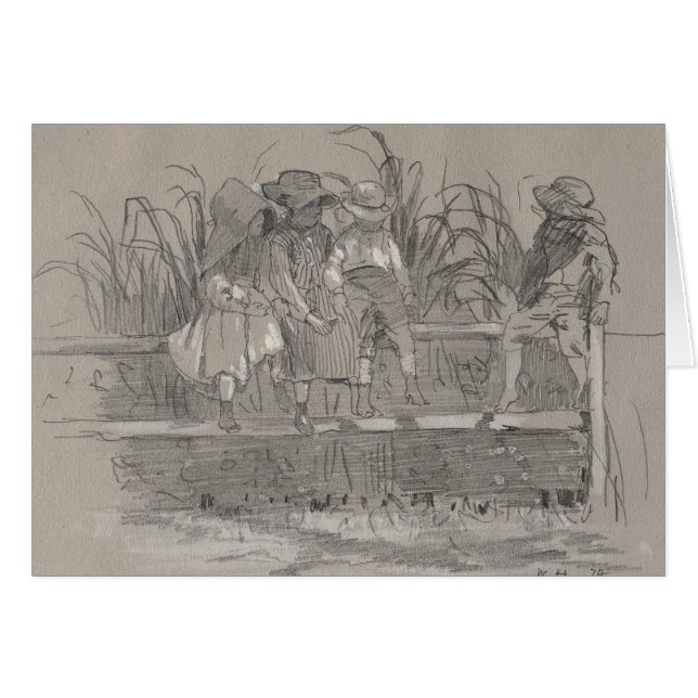 Winslow Homer - Children Sitta på ett staket Hälsningskort (Framsidan Horizontal)
