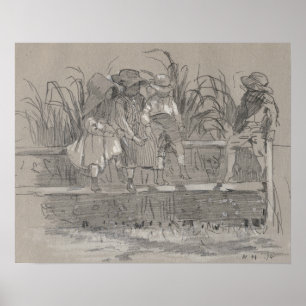 Winslow Homer - Children Sitta på ett staket Poster
