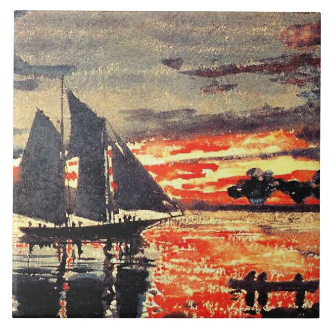 Winslow Homer konstverk, Solnedagsbränder, Kakelplatta (Framsidan)