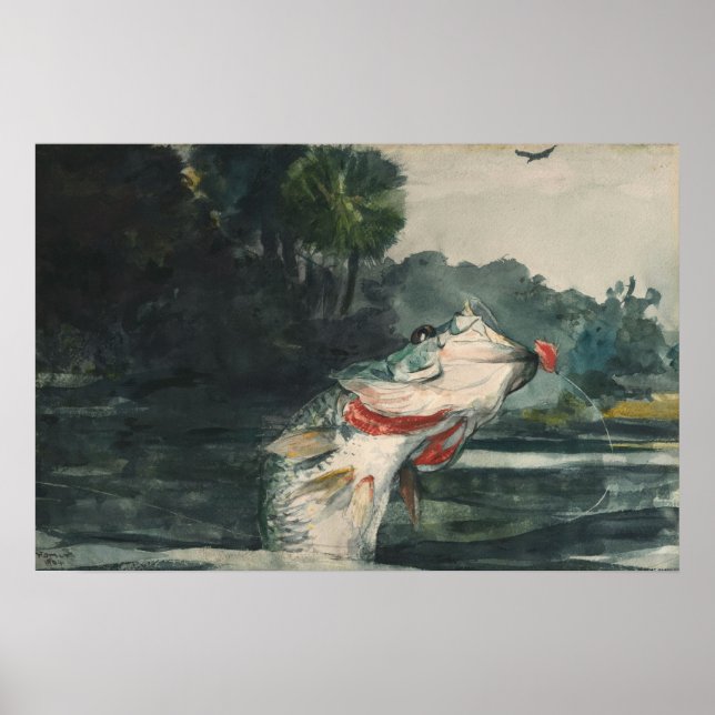 Winslow Homer Life Storlek Black Bass Poster (Framsidan)