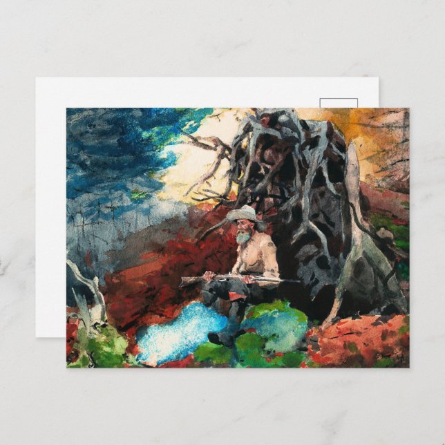 Winslow Homer-målning, Campfire, Adirondacks Vykort (Fram/baksida)