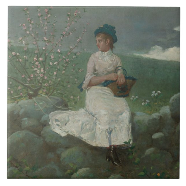 Winslow Homer - persiko-Blommar Kakelplatta (Framsidan)