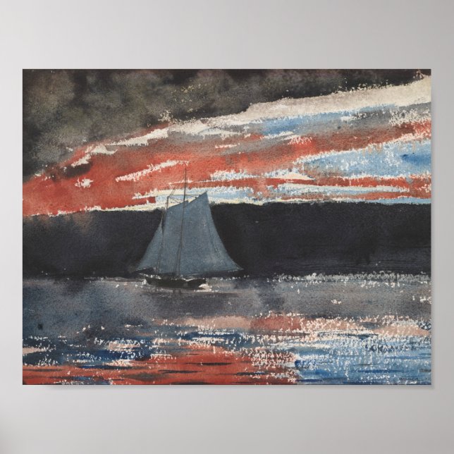 Winslow Homer - Schooner vid Sunset Poster (Framsidan)