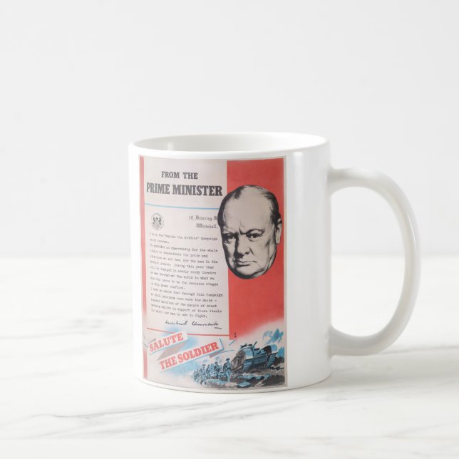 Winston Churchill. Brittisk krigstidaffisch Kaffemugg (Höger)
