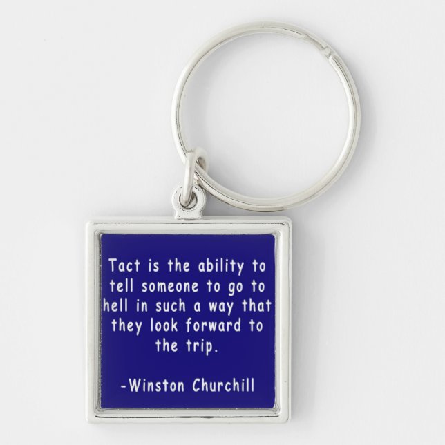 Winston Churchill citationstecken Keychain Fyrkantig Silverfärgad Nyckelring (Framsidan)
