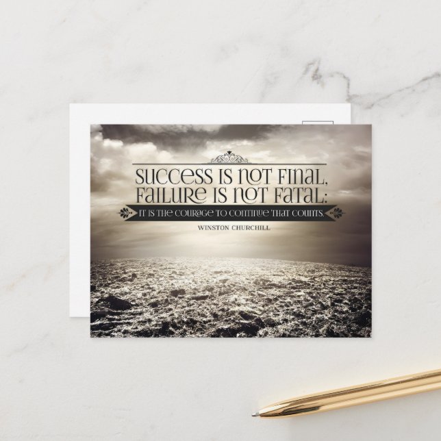 Winston Churchill inspirational Quote "Courage" Vykort (Fram/Back In Situ)