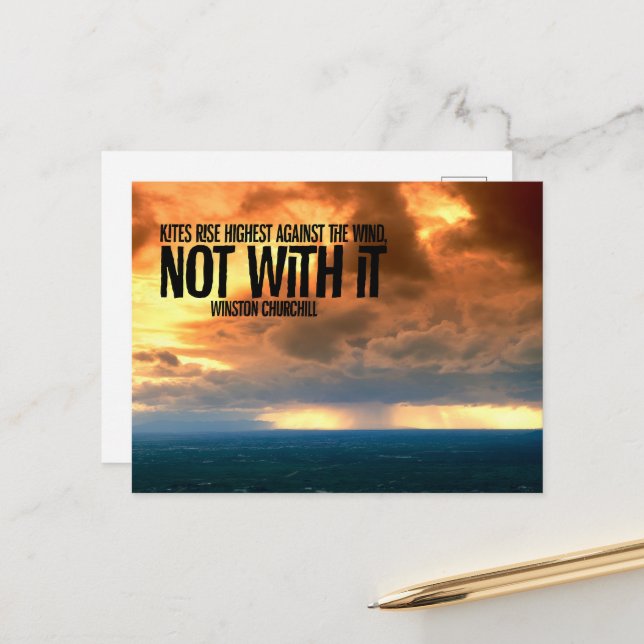 Winston Churchill Inspirational Quote "Kites" Vykort (Fram/Back In Situ)