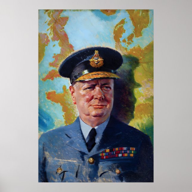 Winston Churchill RAF Uniform Affisch WWII (Framsidan)