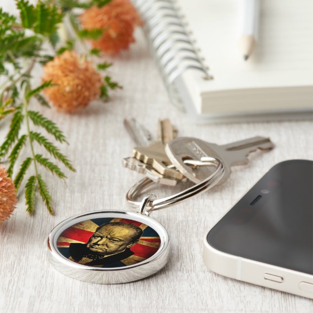 Winston Churchill Rund Silverfärgad Nyckelring (Sidan)
