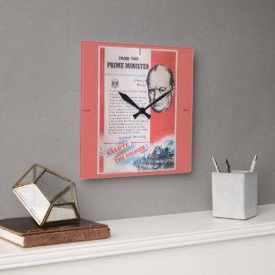 Winston Churchill, wartime-omtryckt poster. Fyrkantig Klocka