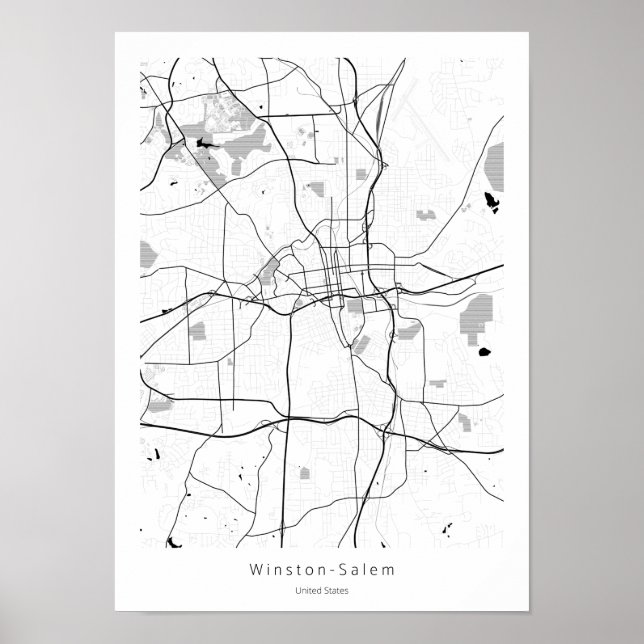 Winston-Salem Modern Minimum Simal Abstrakt Karta Poster (Framsidan)