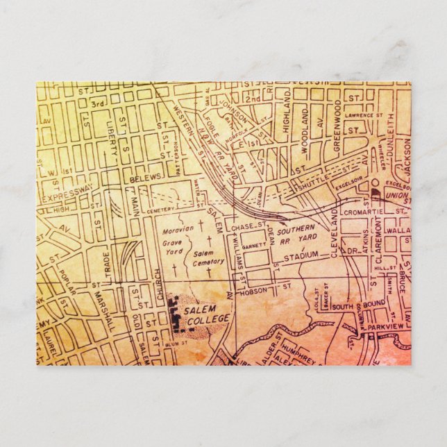 Winston-Salem, NC Vintage Karta Vykort (Framsida)
