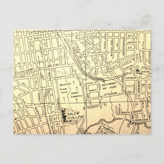 Winston-Salem NC-vintagekarta Vykort (Framsida)