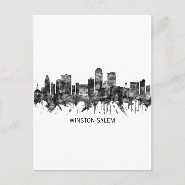 Winston-Salem North Carolina Skyline BW Helg Vykort (Framsida)