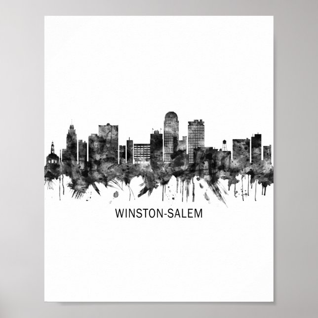 Winston-Salem North Carolina Skyline BW Poster (Framsidan)