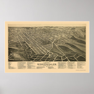 Winston-Salem panorama- karta för NC - 1891 Poster