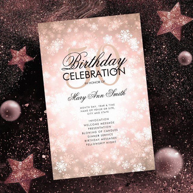 Winter 50 Birthday Programme Ro Guld Glam Menu Flygblad (Skapare uppladdad)