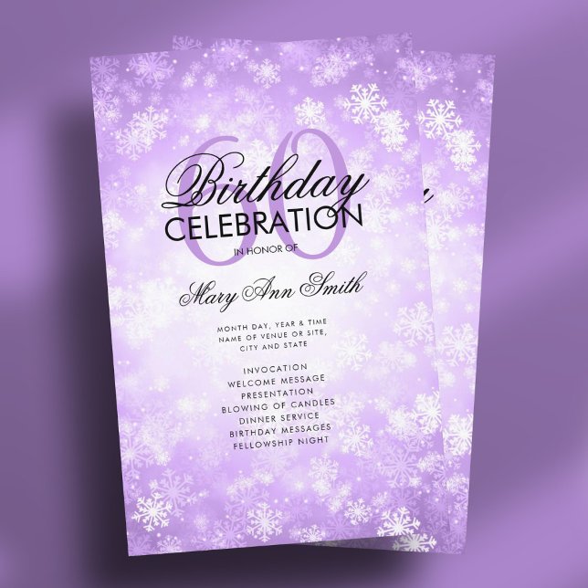 Winter 60 Birthday Programme Lila Wonderland Menu (Winter 60 Birthday Program Purple Wonderland Menu)