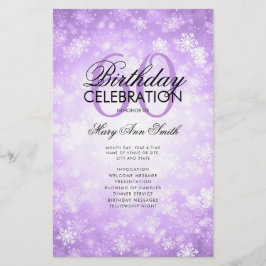 Winter 60 Birthday Programme Lila Wonderland Menu Flygblad