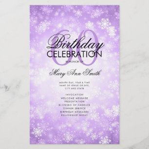 Winter 60 Birthday Programme Lila Wonderland Menu Flygblad