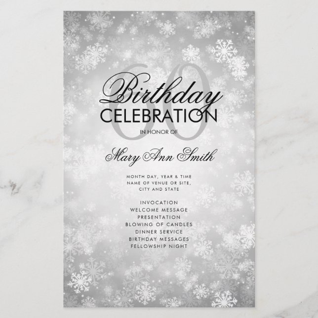 Winter 60 Birthday Programme Silver Wonderland Men Flygblad (Framsidan)