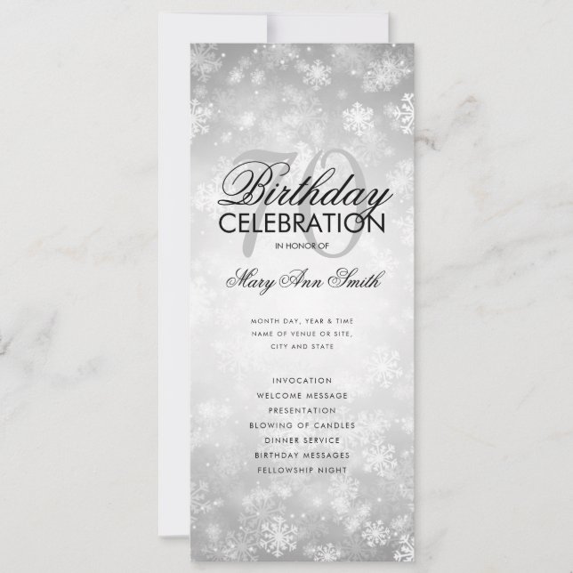 Winter 70 Birthday Programme Silver Wonderland Men Inbjudningar (Framsida)