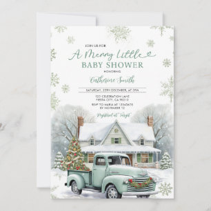 Winter A Merry Little Baby Shower Lastbil Snöfling Inbjudningar