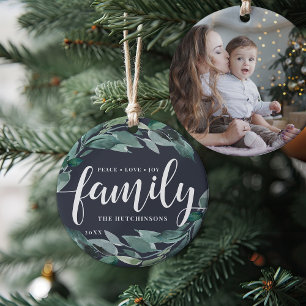 Winter Abundance   Peace Kärlek Joy Family Julgransprydnad Keramik