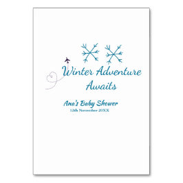 Winter Adventure awaits baby shower blue snowflake Bordsnummer