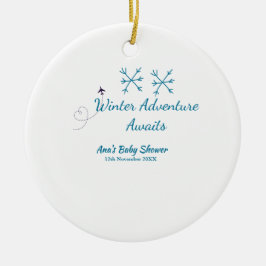 Winter Adventure awaits baby shower blue snowflake Julgransprydnad Keramik