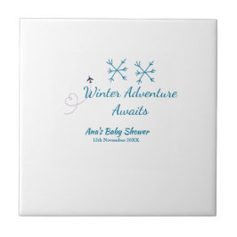 Winter Adventure awaits baby shower blue snowflake Kakelplatta
