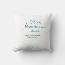 Winter Adventure awaits baby shower blue snowflake Kudde
